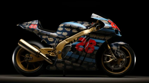 Intricate Blue and Gold Painted Motorcycle - Exquisite Craftsmanship
