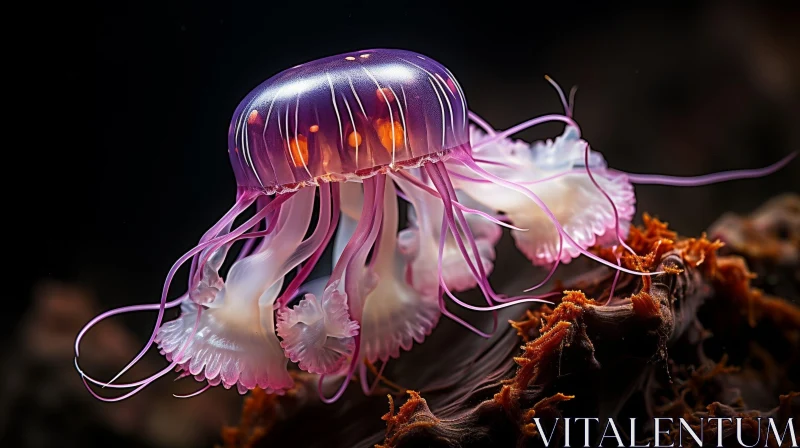 Pink and Purple Jellyfish in Dark Blue Sea AI Image