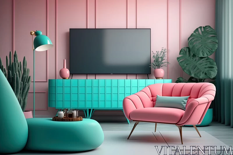 Pink-colored Interior with Retro Glamor | Playful and Sophisticated Design AI Image