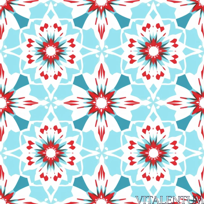 AI ART Red and Blue Floral Pattern on White Background