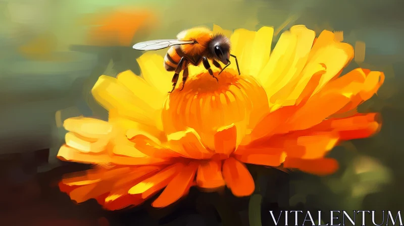 AI ART Bee on Yellow Flower Painting - Nature and Wildlife Art