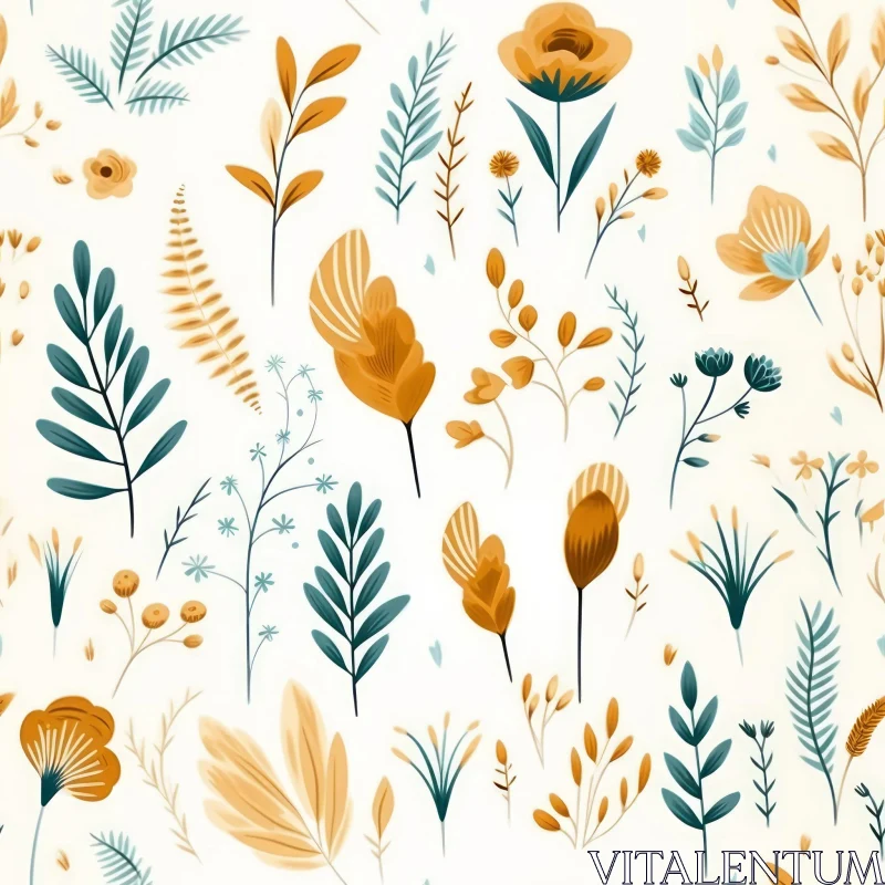 Cartoon Floral Pattern on Cream Background AI Image