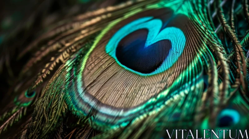 Exquisite Blue-Green Peacock Feather Close-Up AI Image