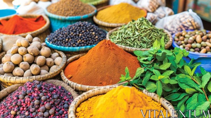 Exquisite Variety of Spices in a Vibrant Market Display AI Image