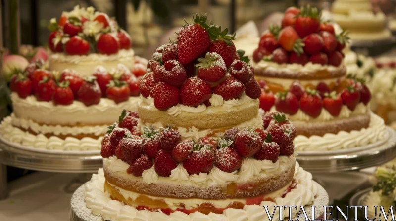 Exquisite Wedding Cakes with Strawberries and Cream AI Image