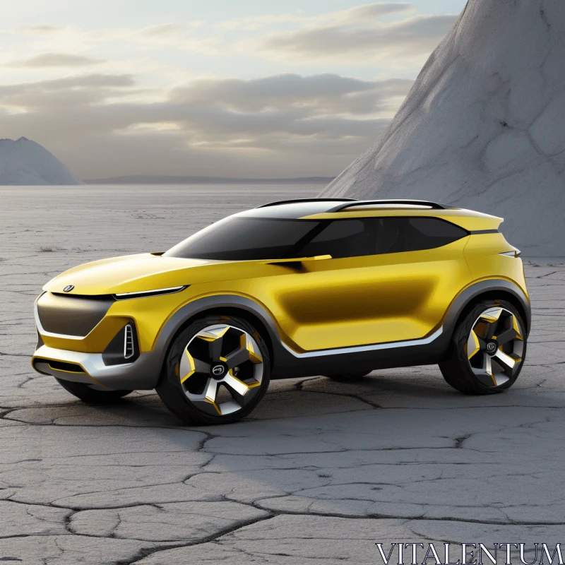 AI ART Futuristic Yellow SUV in Desert Landscape - Industrial and Product Design