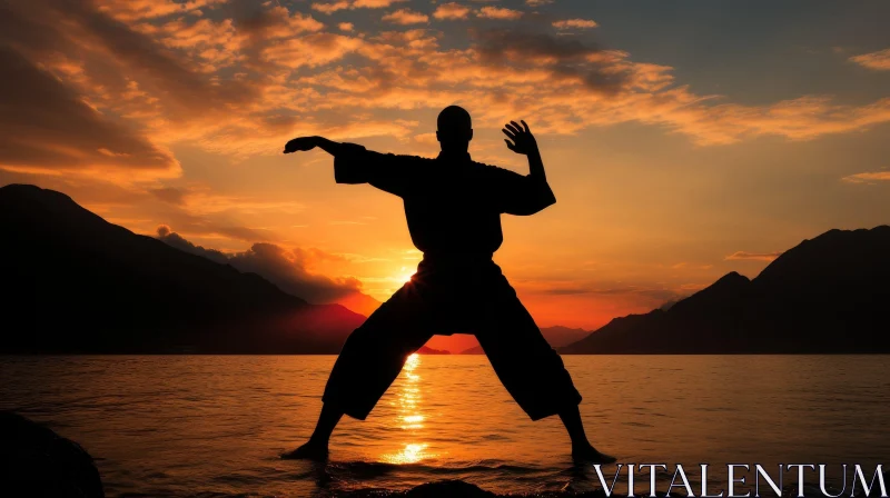 AI ART Karate Practice at Sunset by the Lake