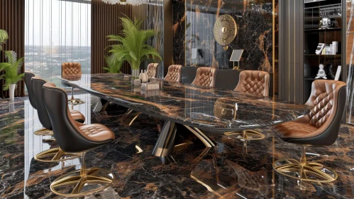 Luxurious Conference Room with Marble Table and Leather Chairs