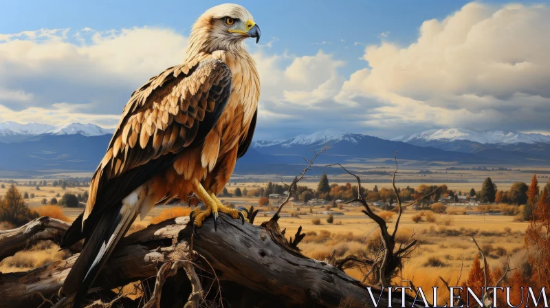 Majestic Eagle on Branch with Mountain Landscape AI Image