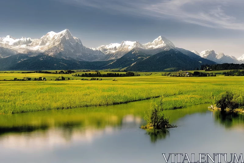 Majestic Mountain Landscape Photography | Sparkling Water Reflections AI Image