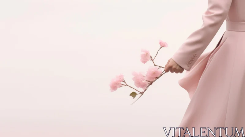 Pink Cherry Blossoms Woman Photo AI Image