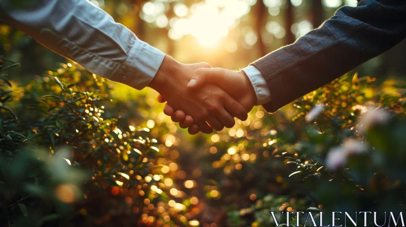 Powerful Forest Handshake: A Symbol of Agreement and Cooperation AI Image