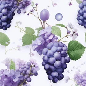 Purple Grapes and Hydrangea Flowers Seamless Pattern