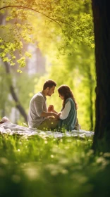 Romantic Forest Scene: Couple in Nature