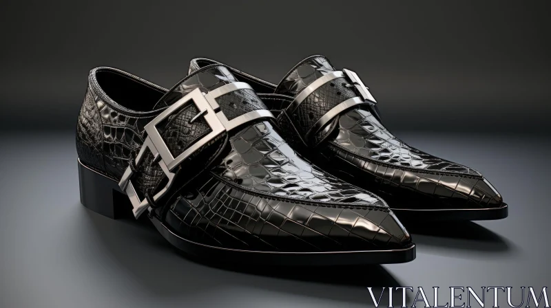 Stylish Black Leather Shoes with Silver Buckles AI Image