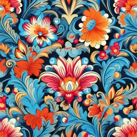 Traditional Floral Pattern on Dark Blue Background