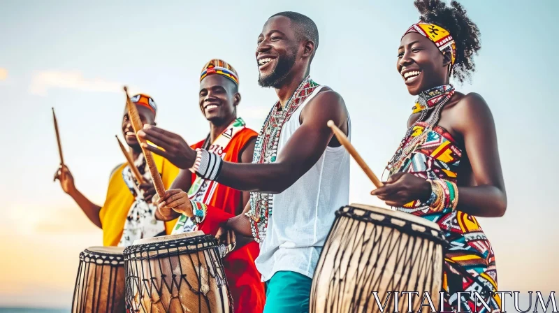 African Drummers: Capturing the Essence of Rhythmic Joy AI Image