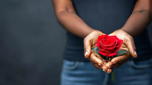 Black Woman Holding Red Rose | Dark Background
