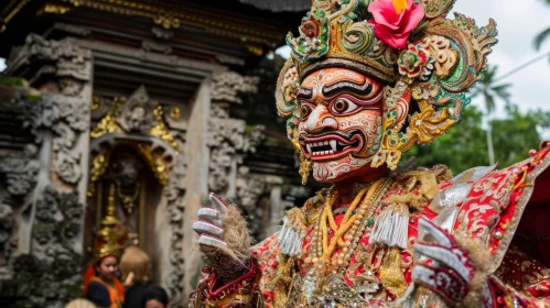 Captivating Image of a Balinese Dancer in Traditional Mask