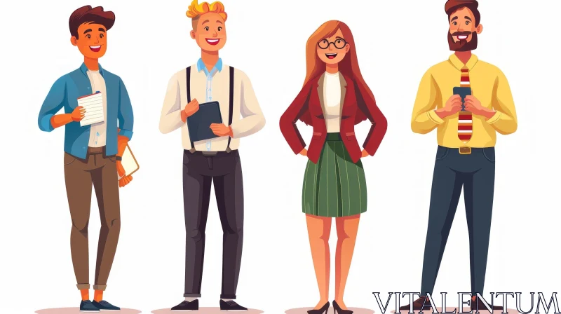 Cheerful Vector Illustration of Four People in Business Casual Attire AI Image