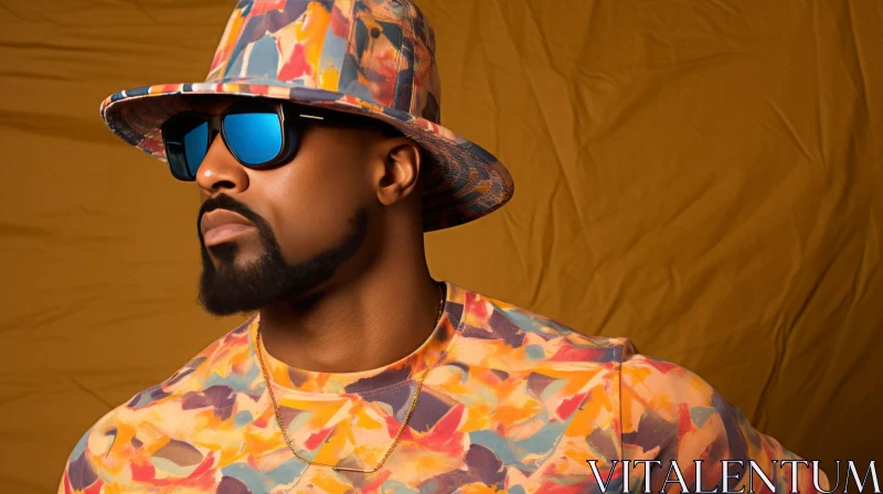 Colorful Fashion Man with Bucket Hat and Sunglasses AI Image