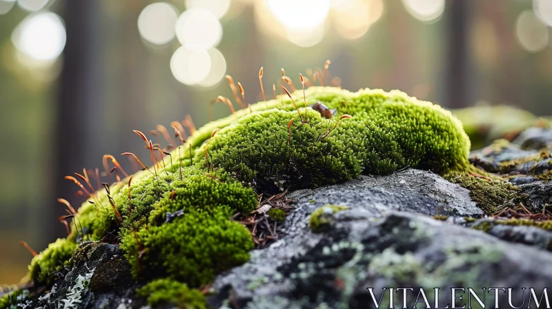 Enchanting Moss-Covered Rock in Forest AI Image