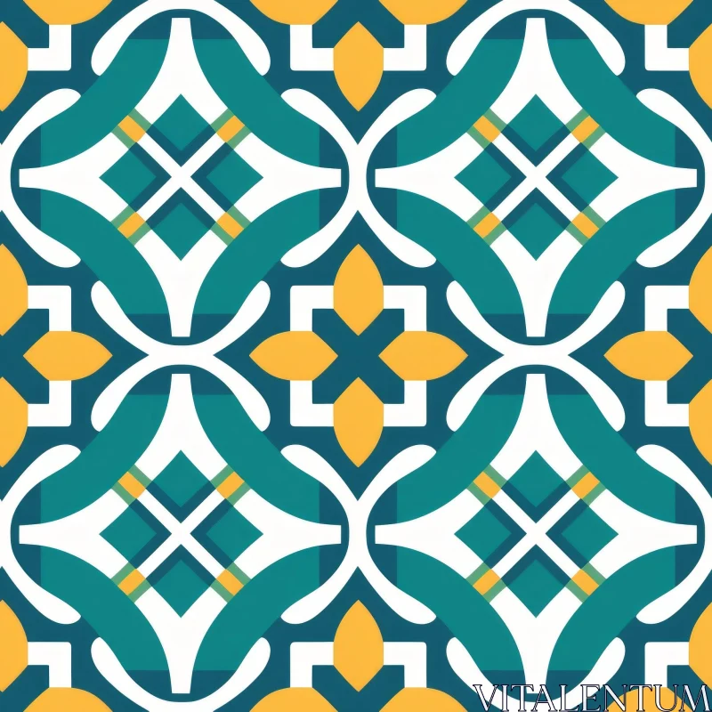Geometric Seamless Pattern in Blue, Green, Yellow, White AI Image