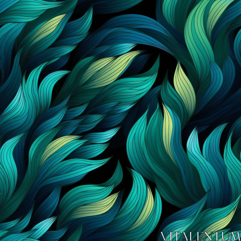 AI ART Hand-Drawn Blue-Green Waves Pattern