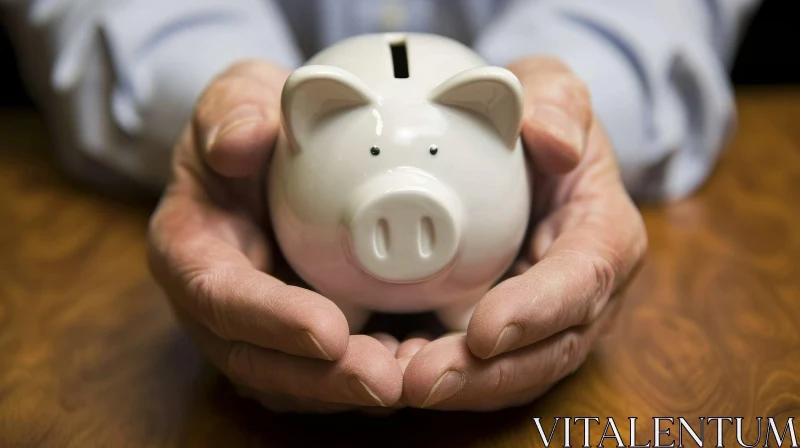 Hands Holding White Piggy Bank – Symbol of Financial Aspirations AI Image