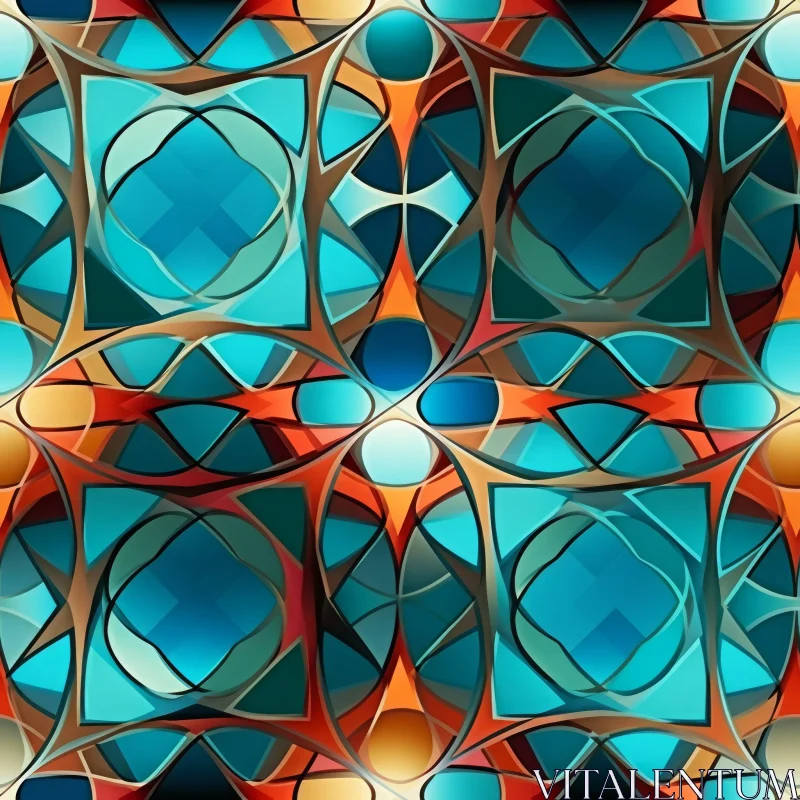 Intricate Geometric Seamless Pattern in Blue and Green AI Image