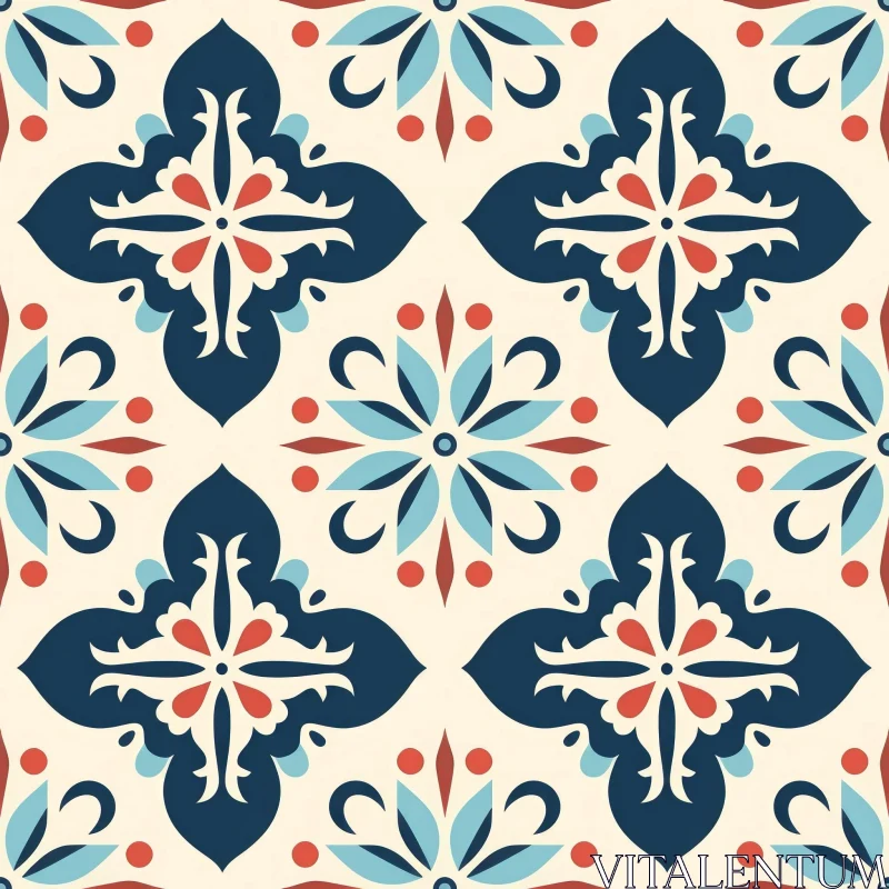 Moroccan Tiles Pattern - Blue, Red, White AI Image