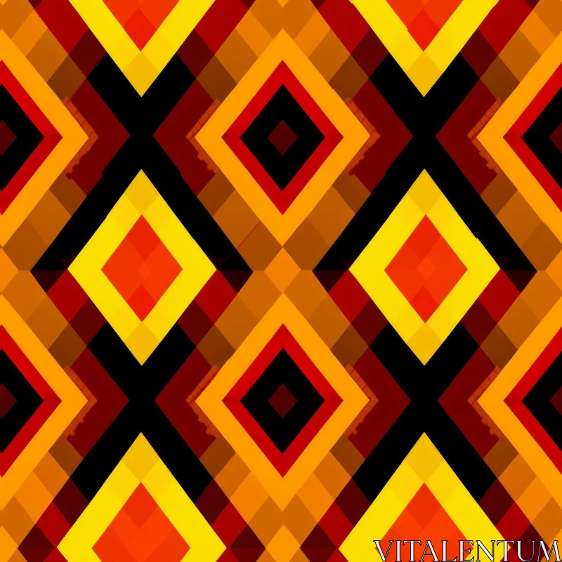 AI ART Pixelated Rhombus Geometric Pattern in Orange, Yellow, Red, Black