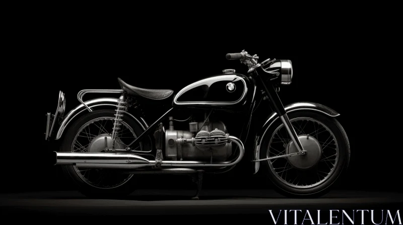 Sleek Black Motorcycle on Dark Background AI Image
