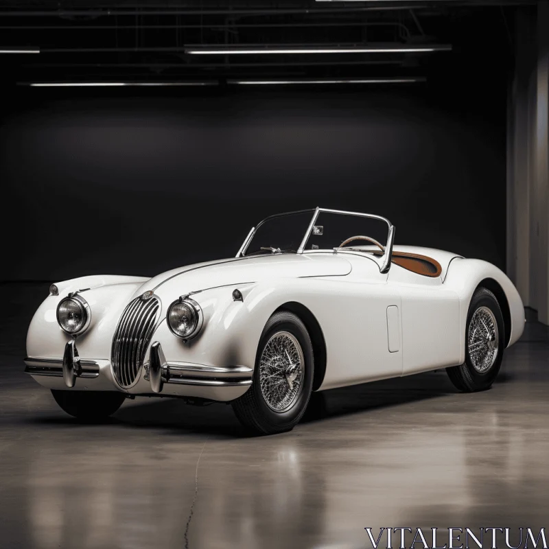 AI ART Vintage White Sports Car in Empty Garage | Bold and Dynamic Lines