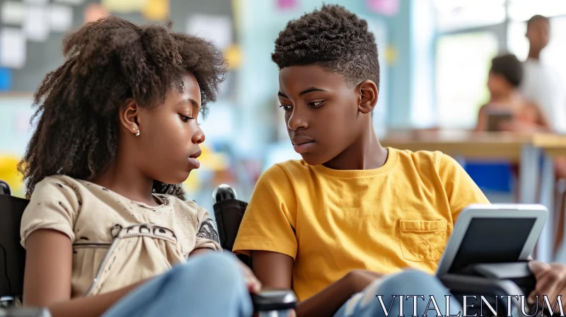 Young African-American Boy and Girl in Classroom AI Image