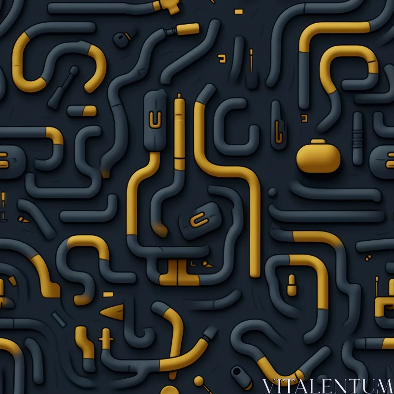 Black and Yellow Interconnected Pipes Seamless Pattern AI Image