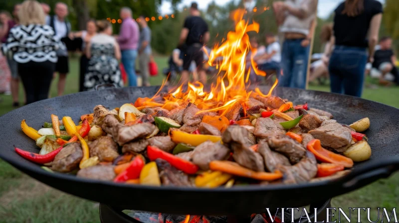 Delicious Grilled Meat and Vegetables: A Captivating Scene AI Image