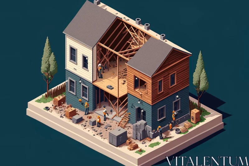 Detailed Isometric House Illustration with Realistic Character Illustrations AI Image