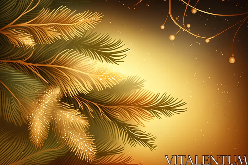 Golden Christmas Branches Background with Fine Feather Details AI Image