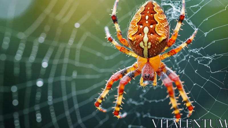 AI ART Orange and Black Spider Close-Up on Web