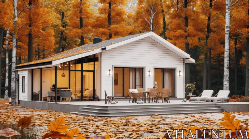 Peaceful Modern House in the Woods | Fall Season | Serene Atmosphere AI Image