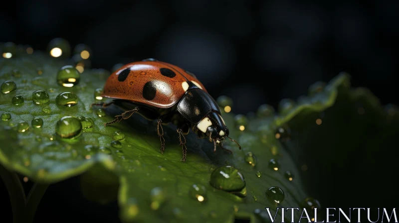 Red Ladybug on Green Leaf Close-up AI Image