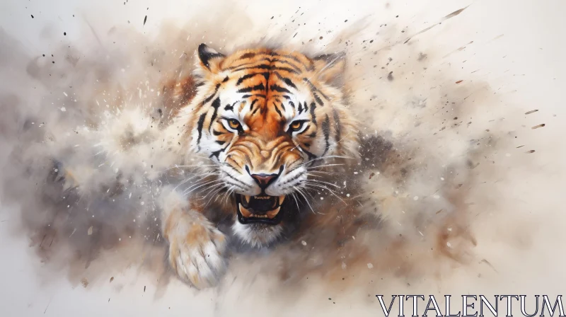 AI ART Roaring Tiger Watercolor Painting
