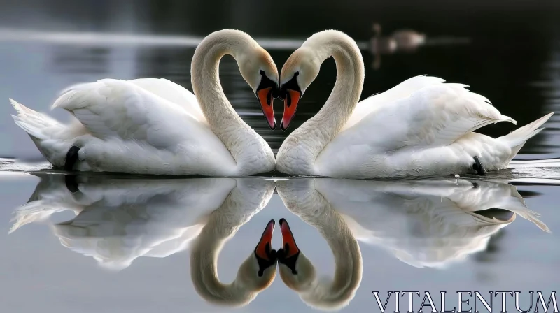 AI ART Romantic Swans Forming Heart Shape on Lake