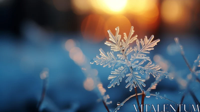 Snowflake Close-up on Plant Stem | Detailed Nature Photo AI Image