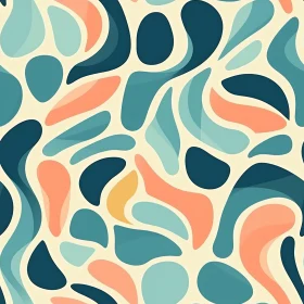 Vintage Organic Shapes Pattern in Blue, Green, Pink