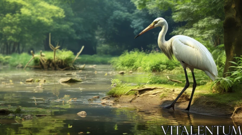 AI ART White Heron in River Painting