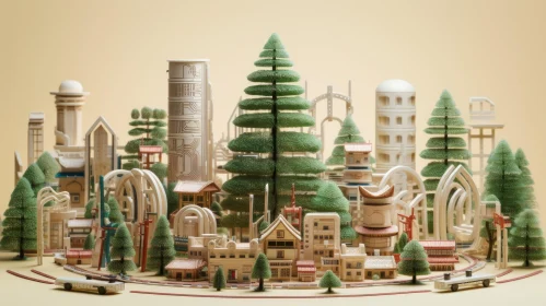 Wooden Cityscape: 3D Rendering of Urban Architecture