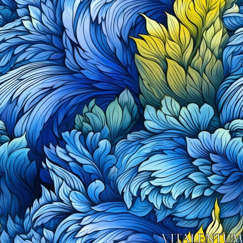 Blue and Yellow Floral Seamless Pattern AI Image