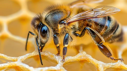 Close-up Honey Bee on Honeycomb